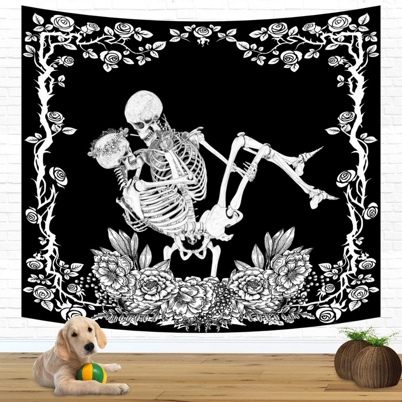 FEPITO Skull Tapestry Kissing Lovers Tapestry Funny Skeleton Tapestry Romantic Black and White Tapestry for Wall Bedroom Dorm Living Room Decor Haunted House Halloween Decorations 59 in X 51 in Home & Garden > Decor > Artwork > Decorative Tapestries FEPITO Default Title  