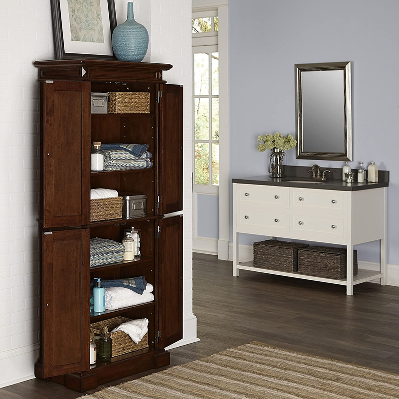 Home Styles Freestanding Americana Kitchen Pantry in Cherry Finish Constructed of Hardwood Solids with Four Storage Doors, Four Adjustable Shelves Home & Garden > Kitchen & Dining > Food Storage Home Styles   
