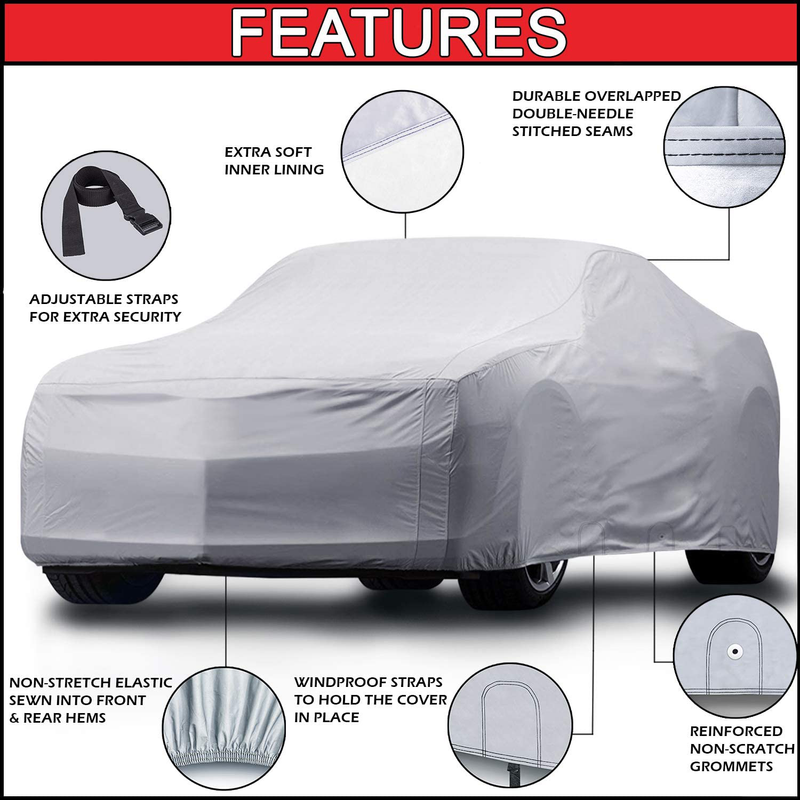 iCarCover 18-Layers Custom-Fit All Weather Waterproof Automobiles Indoor Outdoor Snow Rain Dust Hail Protection Full Auto Vehicle Durable Exterior Car Cover for Hatchback Coupe Sedan (174"-183")