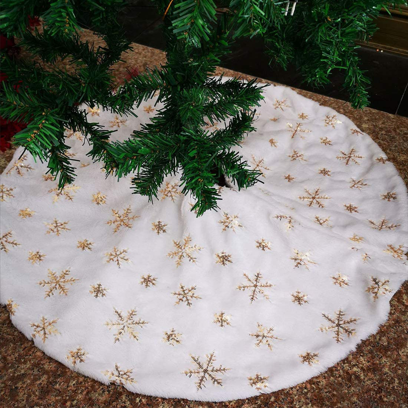 CrownUS Christmas Tree Skirt 48 inches Large Plush Skirt Decor, Rustic Xmas Tree Holiday Decorations (48 in, Plush Skirt)