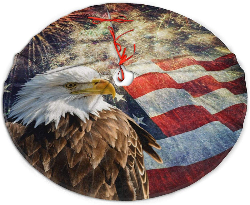 Mount Hour Christmas Tree Skirt, Bald Eagle American Flag Firework Patriotic Memorial Day Xmas Large Tree Mat, New Year Festive Holiday Party Decorations 30" inches Home & Garden > Decor > Seasonal & Holiday Decorations > Christmas Tree Skirts Mount Hour Item2 30 