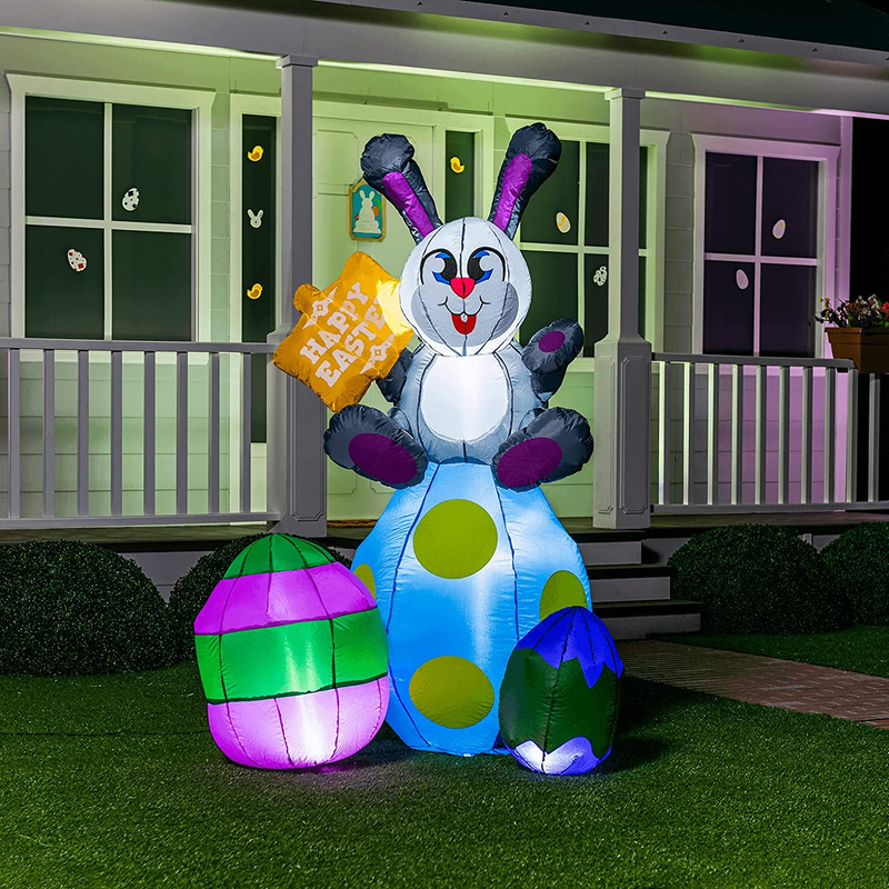 Easter Inflatable Outdoor Decoration 6 Ft Tall Easter Bunny & Eggs with Build-In Leds Blow up Inflatables for Easter Holiday Party Indoor, Yard, Garden, Lawn Fall Decor. Home & Garden > Decor > Seasonal & Holiday Decorations Joiedomi   