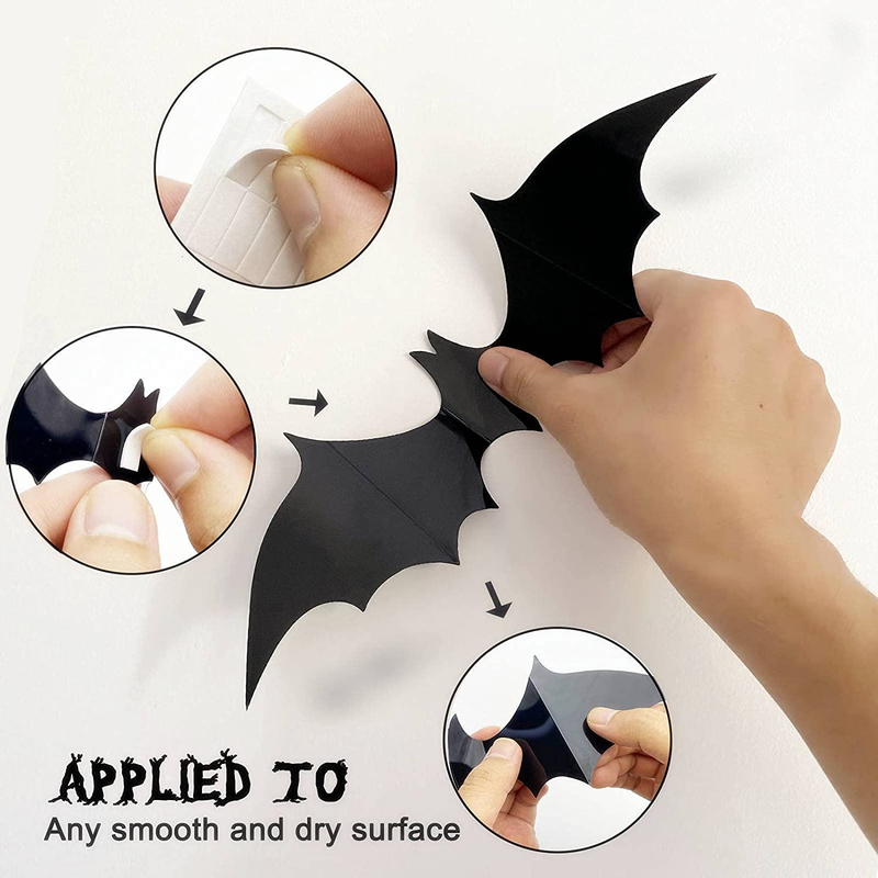 Halloween 3D Bats Decorations, 70 Pcs 5 Different Sizes Reusable PVC Scary Black DIY Bat Stickers Realistic Vintage Goth Wall Decals for Home Decor Bathroom Garage Front Door Office Kitchen Window Indoor Outdoor Gothic Spooky Arts & Entertainment > Party & Celebration > Party Supplies Runleo   