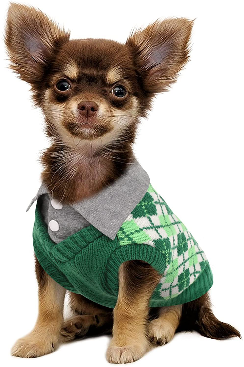 LETSQK Dog Sweater Dog Knitted Pet Clothes Classic Dog Winter Outfit with Plaid Argyle Patterns Warm Dog Sweatshirt with Polo Collar for Small Medium Puppies Dogs Cats Animals & Pet Supplies > Pet Supplies > Cat Supplies > Cat Apparel LETSQK   