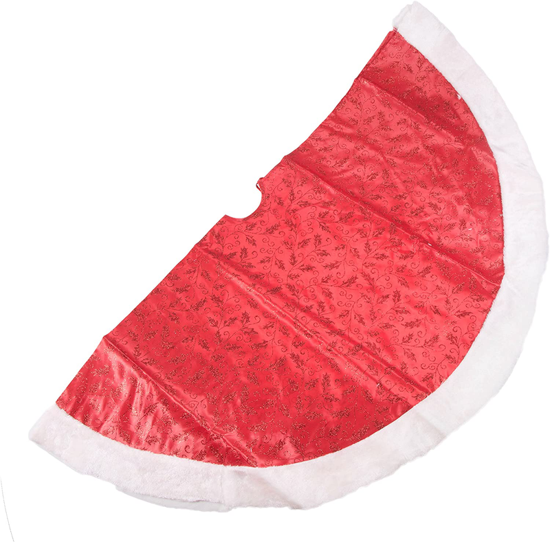Country Silk Red Sparkled Swirls Holiday Christmas Tree Skirt - 47.2 Inch