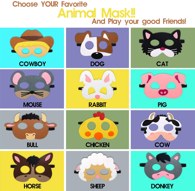 CiyvoLyeen Farm Animal Party Masks Barnyard Animal Felt Masks for Petting Zoo Farmhouse Theme Birthday Party Favors Kids Costumes Dress-Up Party Supplies(12 Pieces) Apparel & Accessories > Costumes & Accessories > Masks CiyvoLyeen   