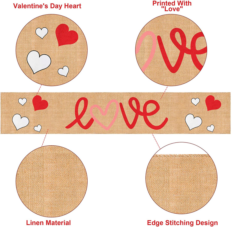 Mosoan Burlap Valentines Table Runner Valentine'S Day Decor - 13 X 72 Inches Rustic Love Heart Table Runner for Valentines Day Dinner Table Decorations