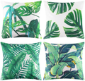 JOHOUSE 4 PCS Tropical Leaves Pillow Covers, Cotton Linen Decorative Summer Green Leaf Throw Cushion Cover for Sofa Bed Car Couch and Summer Party Favor,18X18Inch Home & Garden > Decor > Chair & Sofa Cushions JOHOUSE Green  