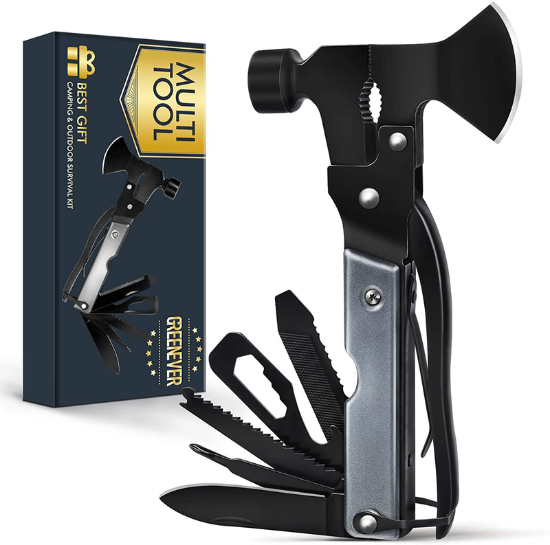 Stocking Stuffers for Men Gifts for Christmas, 14 in 1 Multitool Hatchet Gift for Men Women Multitool Camping Axe Hammer Saw Screwdrivers Pliers Birthday Gifts for Dad Husband Grandpa Him Fathers Sporting Goods > Outdoor Recreation > Camping & Hiking > Camping Tools GREENEVER Multitool Axe Grey Black  