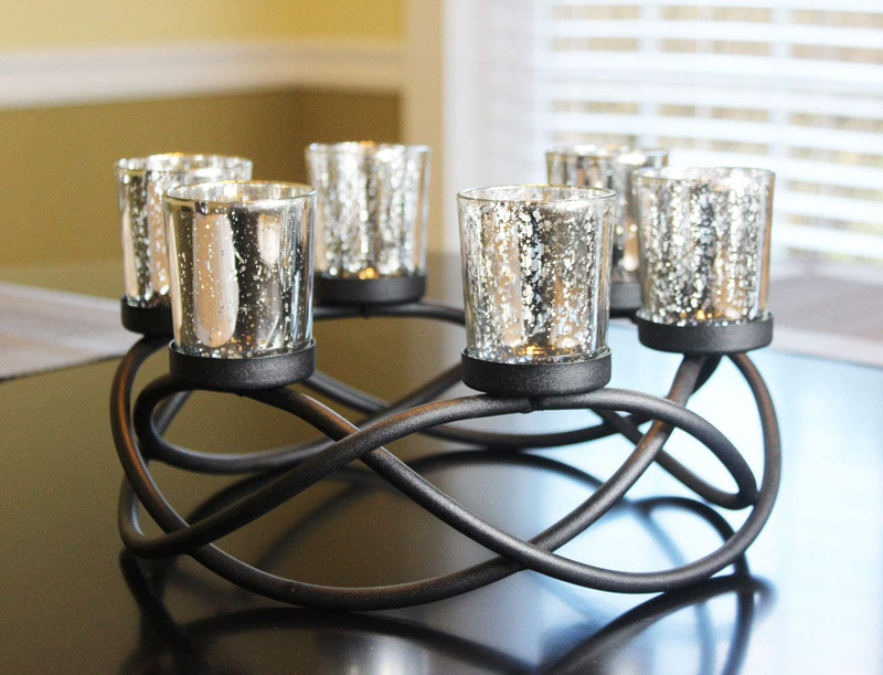Seraphic Iron Circular Table Centerpiece Candle Holder, Black, Clear Votive 6 Cups Home & Garden > Decor > Home Fragrance Accessories > Candle Holders Seraphic Silver 6-Cup 