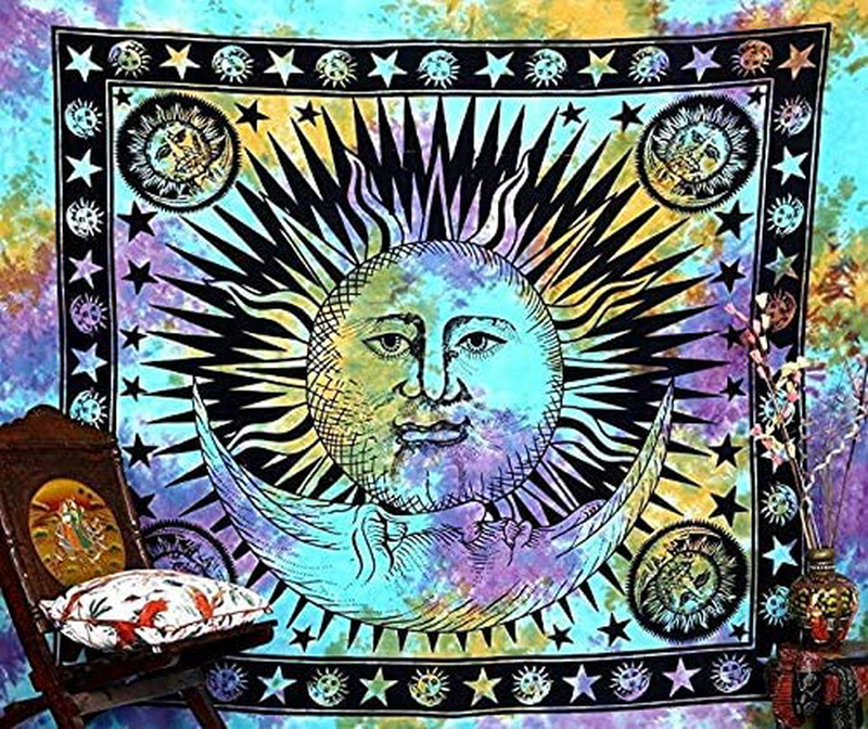 The Art Box Indie Room Decor Aesthetic Tapestry For Bedroom Wall Decor Boho Wall Art Beach Blanket Living Room Trippy Wall Hanging Tie Dye Hippie Moon Tapestry , Rainbow , 220x230 Cms  THE ART BOX Purple Tie Dye Queen (230 x 220 Cms / 88 x 85 Inches) 