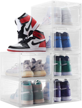 Shoe Box, 6 Pack Shoe Storage Boxes Clear Plastic Stackable, Drop Front Shoe Organizer with Lids, Shoe Containers for Sneaker Display, Fit up to US Size 12 (13.6”X 10.4”X 7.5”) (Black) Furniture > Cabinets & Storage > Armoires & Wardrobes Palkitsee Clear  