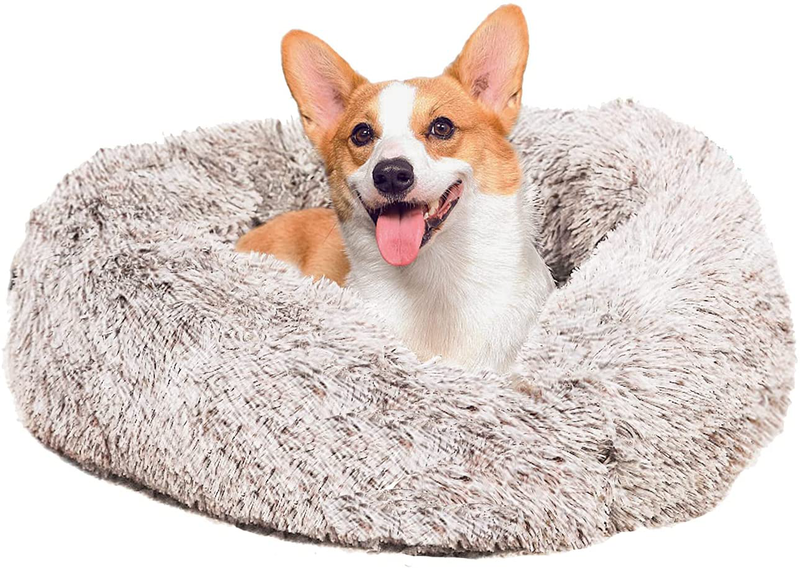 SOHONRY Calming Donut Dog Cuddler Bed for Small Medium Dogs & Cats, Plush Cozy round Pet Bed Fluffy Self Warming Indoor Sleeping Dog Bed Cushion Mat, Machine Washable (23”/31”) Animals & Pet Supplies > Pet Supplies > Dog Supplies > Dog Beds SOHONRY Brown Medium(23"*23") 