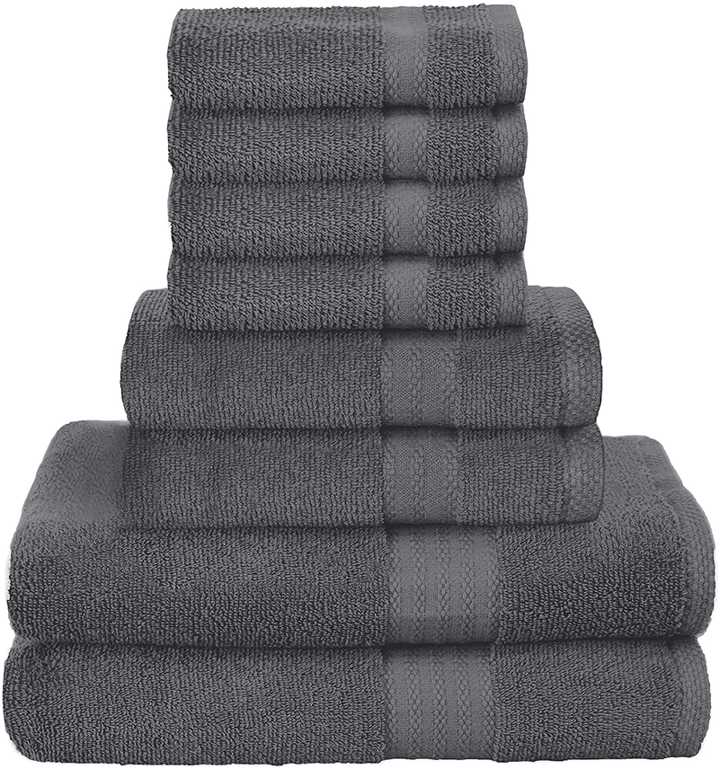Glamburg Ultra Soft 8 Piece Towel Set - 100% Pure Ring Spun Cotton, Contains 2 Oversized Bath Towels 27x54, 2 Hand Towels 16x28, 4 Wash Cloths 13x13 - Ideal for Everyday use, Hotel & Spa - Light Grey Home & Garden > Linens & Bedding > Towels GLAMBURG Charcoal  