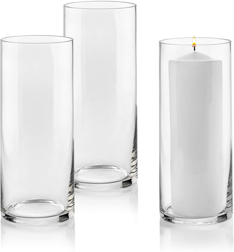Set of 3 Glass Cylinder Vases 10 Inch Tall - Multi-use: Pillar Candle, Floating Candles Holders or Flower Vase – Perfect as a Wedding Centerpieces Home & Garden > Decor > Vases PARNOO   