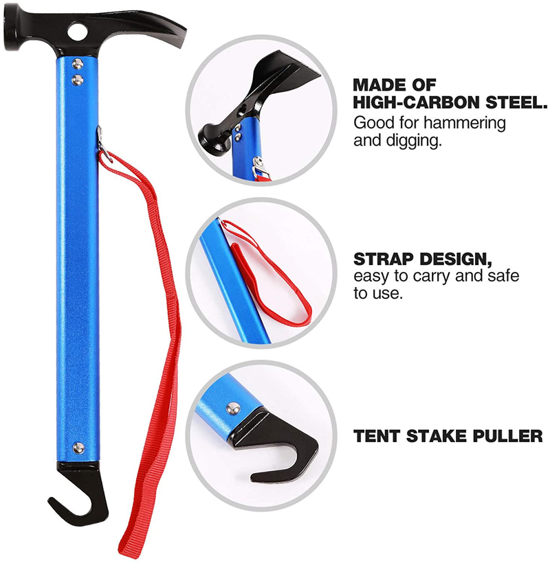 REDCAMP Aluminum Camping Hammer with Hook, 12" Portable Lightweight Multi-Functional Tent Stake Hammer for Outdoor,Black/Red/Orange/Blue Sporting Goods > Outdoor Recreation > Camping & Hiking > Camping Tools REDCAMP   