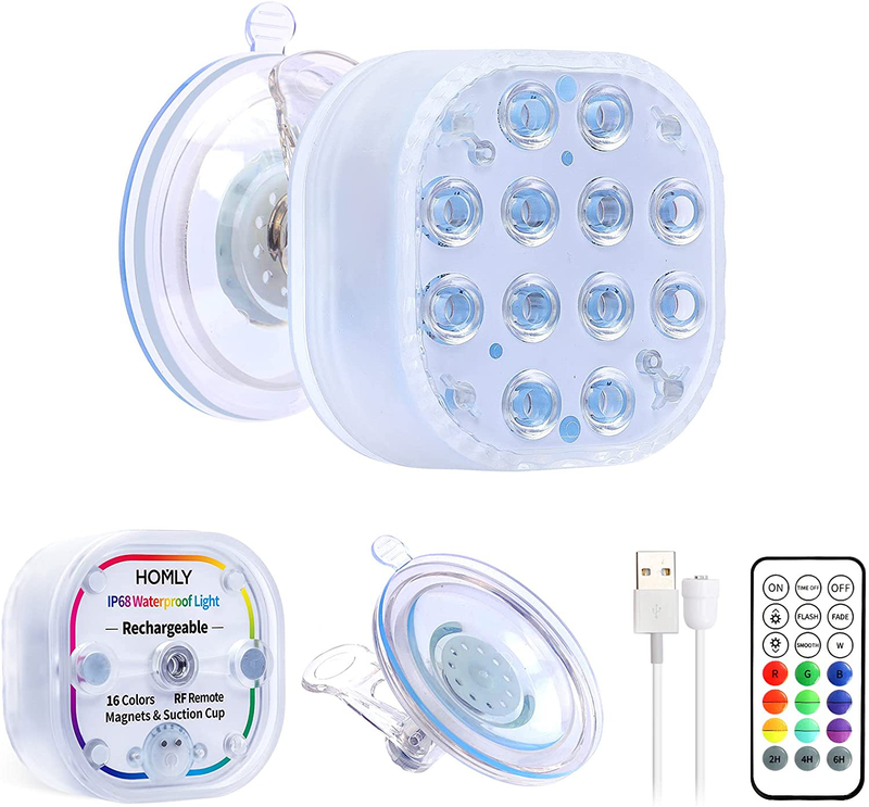 Rechargeable Submersible Led Lights, HOMLY Pool Lights with Remote, Large Suction Cup, Magnetic Pool Lights for Inground Pool , Above Ground Pool, Underwater Light IP68 Waterproof Led Lights 4 Sets Home & Garden > Pool & Spa > Pool & Spa Accessories Homly 1  