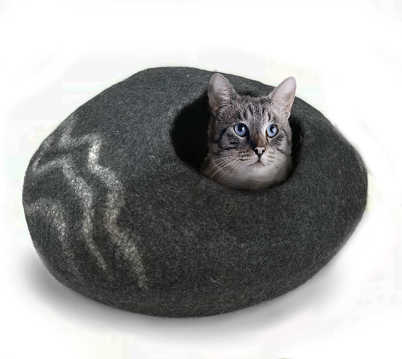 Iprimio 100% Natural Wool Eco-Friendly 40 Cm Cat Cave - Handmade Premium Shaped Felt - Makes Great Covered Cat House and Bed for Cats & Kittens - for Indoor Cozy Hideaway - Medium Pod Soft Hooded Bed Animals & Pet Supplies > Pet Supplies > Cat Supplies > Cat Beds iPrimio   