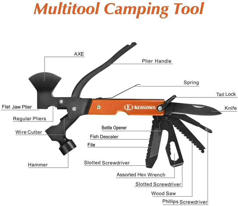 Multitool Camping Tool,Upgraded 16 in 1 Camping Gear Multitools with Axe Hammer Plier Knife Set for Camping Hiking Outdoor Survival Gear Kit,Multipurpose Tool Gadgets Gifts for Men Women Sporting Goods > Outdoor Recreation > Camping & Hiking > Camping Tools K KERNOWO   