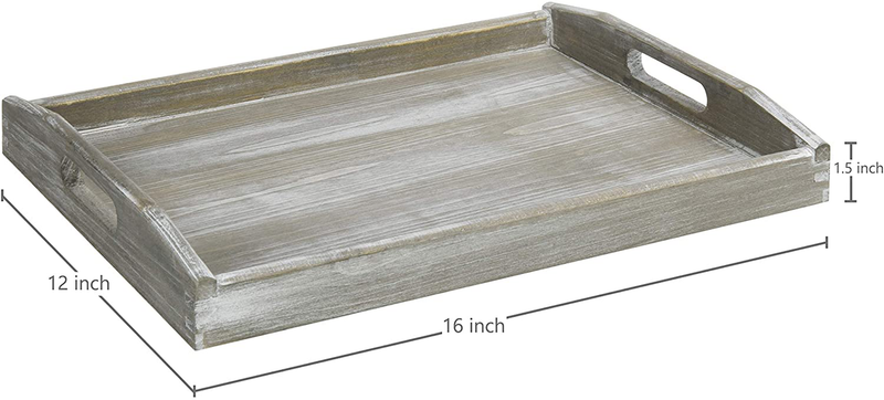 MyGift Rustic Grey Wood Serving Tray with Handles
