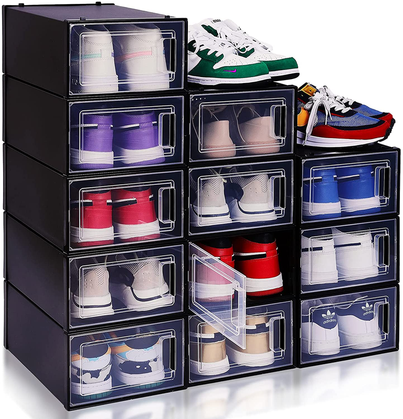 Shoe Organizer for Closet Shoe Storage Organizer, Shoe Boxes Clear Plastic Stackable, Shoe Storage Boxes, Plastic Shoe Boxes with Lids, Sneaker Storage, Shoe Container, Drop Front Shoe Box by NEATLY