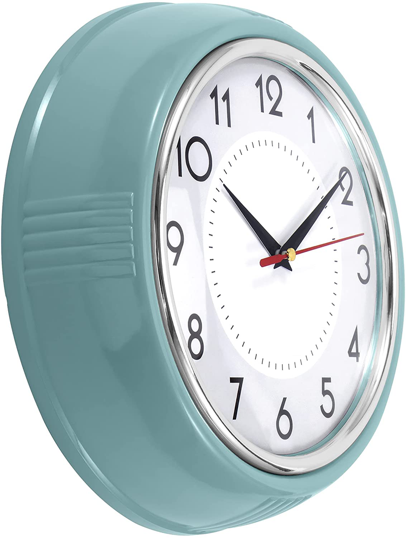 Lumuasky Retro Wall Clock 9.5 Inch Red Kitchen 50's Vintage Design Round Silent Non Ticking Battery Operated Quality Quartz Clock Home & Garden > Decor > Clocks > Wall Clocks Lumuasky Light Blue  