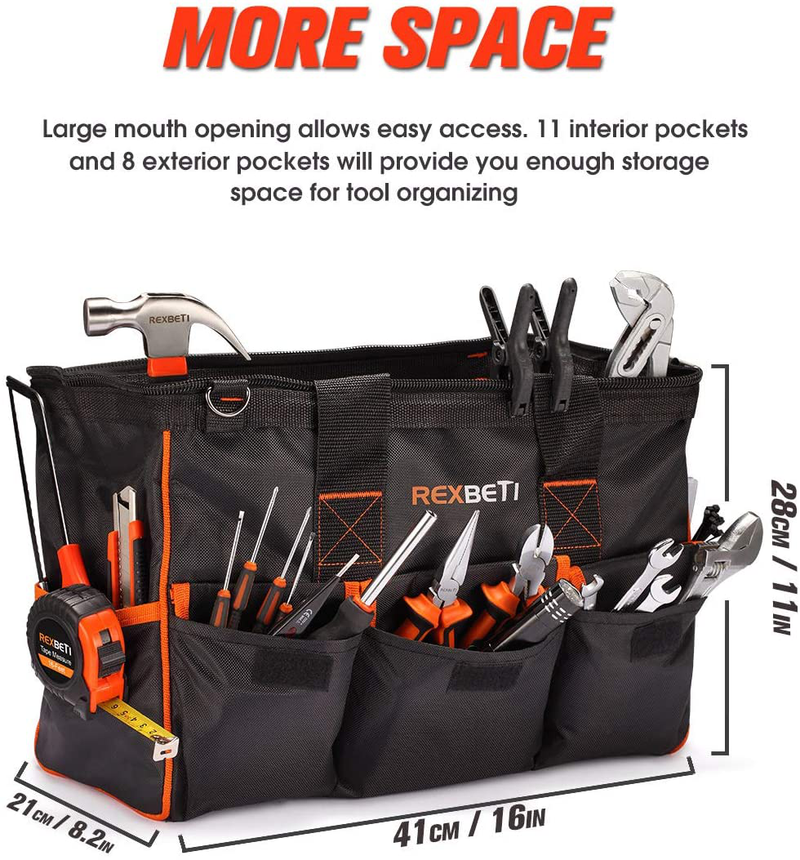 REXBETI 169-Piece Premium Tool Kit with 16 inch Tool Bag, Steel Home Repairing Tool Set, Large Mouth Opening Tool Bag with 19 Pockets