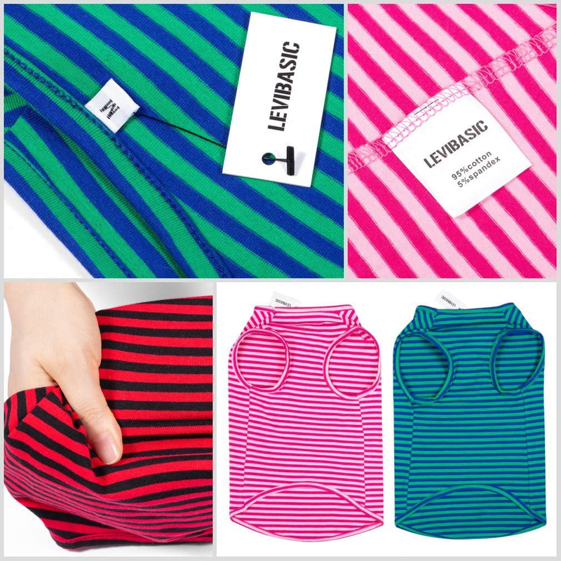 LEVIBASIC Dog Shirts Cotton Striped T-Shirts, Breathable Basic Vest for Puppy and Cat, Super Soft Stretchable Doggy Tee Tank Top Sleeveless, Fashion & Cute Color for Boys and Girls Animals & Pet Supplies > Pet Supplies > Dog Supplies > Dog Apparel LEVIBASIC   