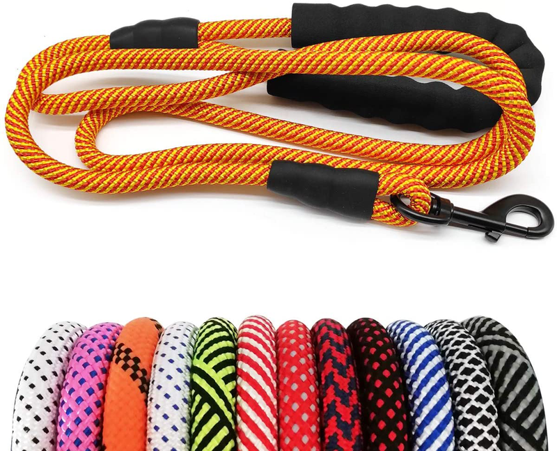 MayPaw Heavy Duty Rope Dog Leash, 6/8/10 FT Nylon Pet Leash, Soft Padded Handle Thick Lead Leash for Large Medium Dogs Small Puppy Animals & Pet Supplies > Pet Supplies > Dog Supplies MayPaw orange 1/4" * 6' 