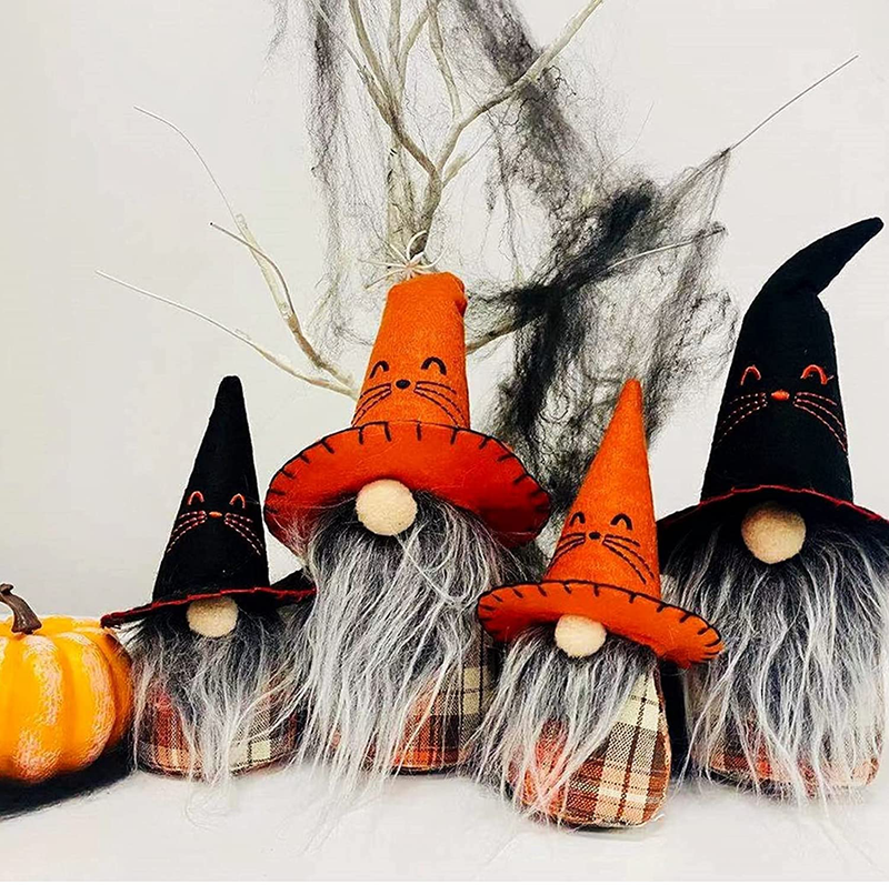 Fonder Mols Halloween Witch Gnomes Plush Decor(Pumpkin Check, 4pcs), Nordic Faceless Elf Doll w/ Cat Hat, Farmhouse Halloween Fall Thanksgiving Day Dwarf Home Household Gifts Arts & Entertainment > Party & Celebration > Party Supplies Fonder Mols Default Title  
