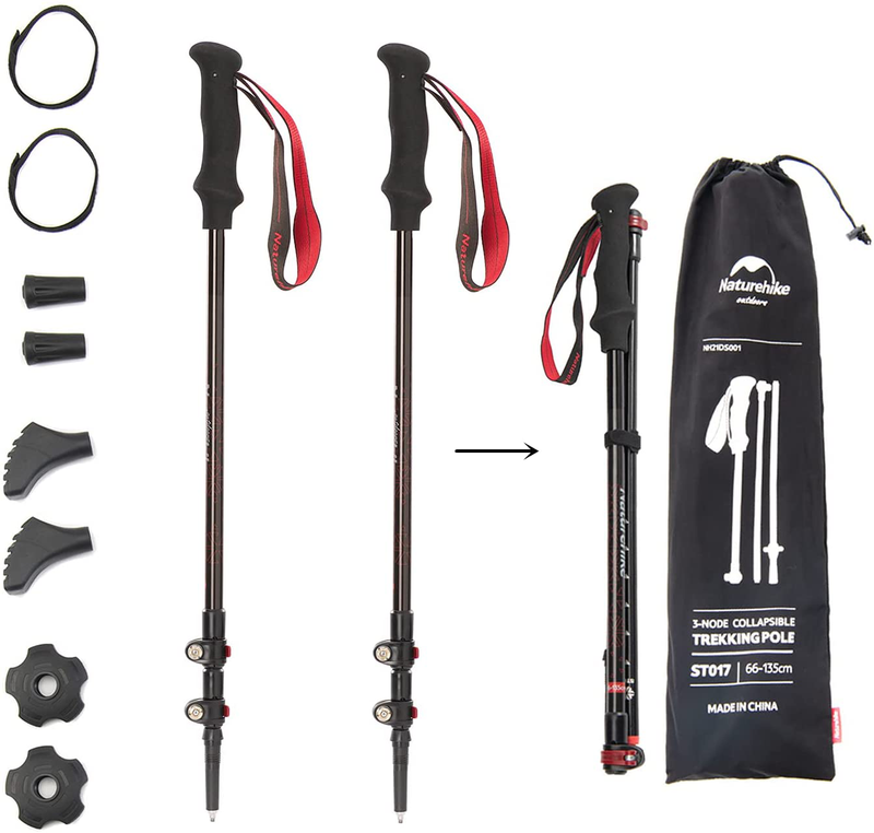 Naturehike Trekking Poles - 2 Pack Hiking Walking Sticks Lightweight 7075 Aluminum Collapsible Strong Running Sticks, Adjustable to 54", with Quick Locks and Telescopic for Camping, Backpacking