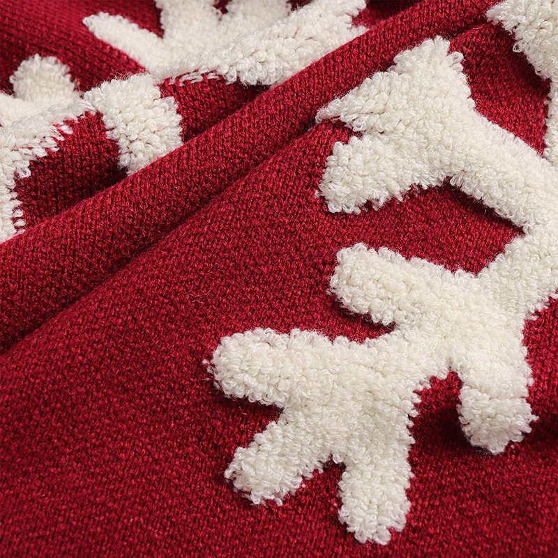 LimBridge Knitted Christmas Tree Skirt, 48 Inches Knitted Christmas Decorations, Wine Red Heavy Yarn Xmas Holiday Decoration with White Snowflakes, Burgundy and Cream Home & Garden > Decor > Seasonal & Holiday Decorations > Christmas Tree Skirts LimBridge   