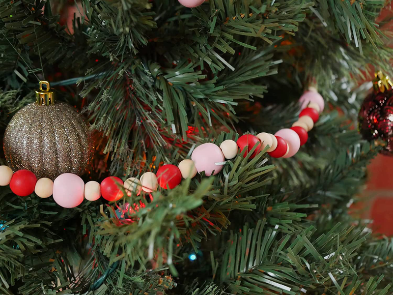 One Holiday Way 9-Foot Rustic Red Pink and Unfinished Valentines Day Wood Bead Garland Christmas Tree Decoration - Decorative Vintage Style Wooden Beads - Everyday Love Country Farmhouse Home Decor