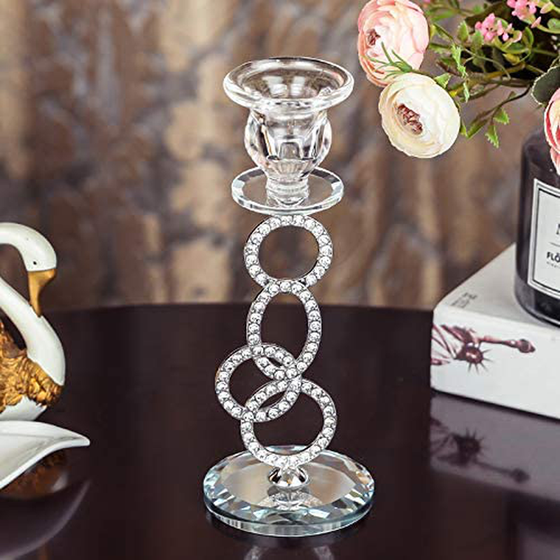 Crystal Glass Taper Candle Holders, Candle Holders for Taper Candle,Candlestick Holders, Taper Candle Holder for Coffee Dining Table, Wedding Gifts,Christmas ,Home Decoration, Set of 2 (Silver) Home & Garden > Decor > Home Fragrance Accessories > Candle Holders Hanjue   