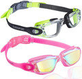 EverSport Swim Goggles Pack of 2 Swimming Goggles Anti Fog for Adult Men Women Youth Kids Sporting Goods > Outdoor Recreation > Boating & Water Sports > Swimming > Swim Goggles & Masks EverSport Green/Black & Mirrored Rosered  