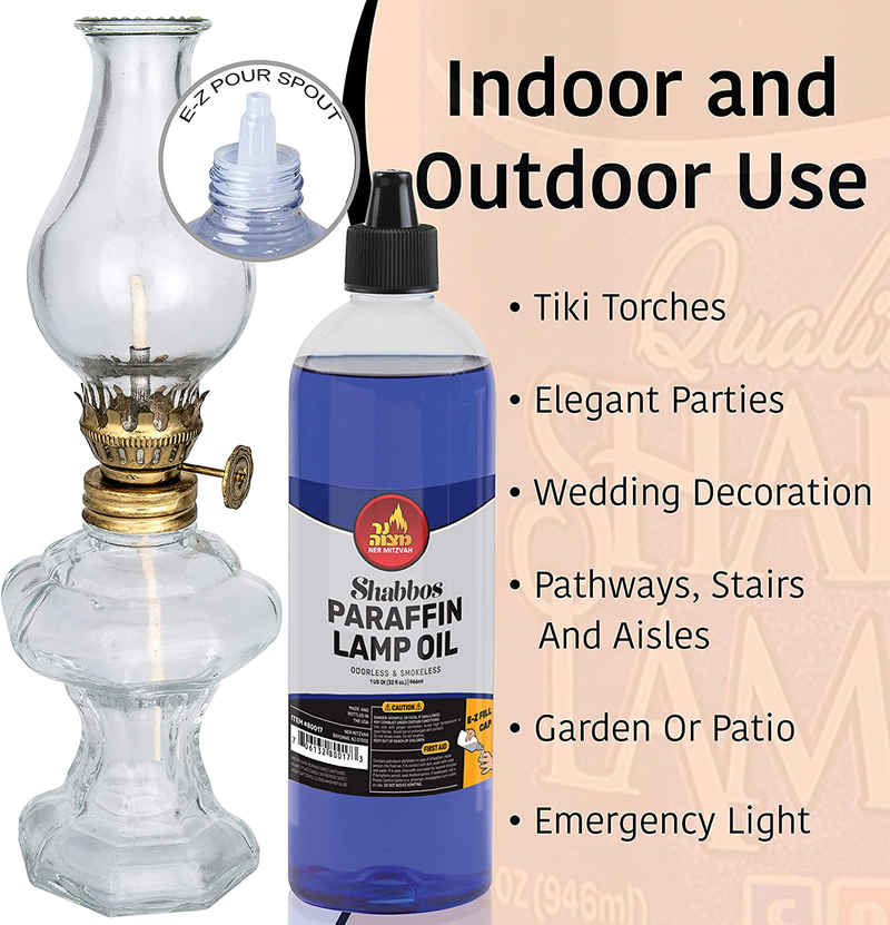 Paraffin Lamp Oil - Blue Smokeless, Odorless, Clean Burning Fuel for Indoor and Outdoor Use with E-Z Fill Cap and Pouring Spout - 32oz - by Ner Mitzvah Home & Garden > Lighting Accessories > Oil Lamp Fuel Ner Mitzvah   
