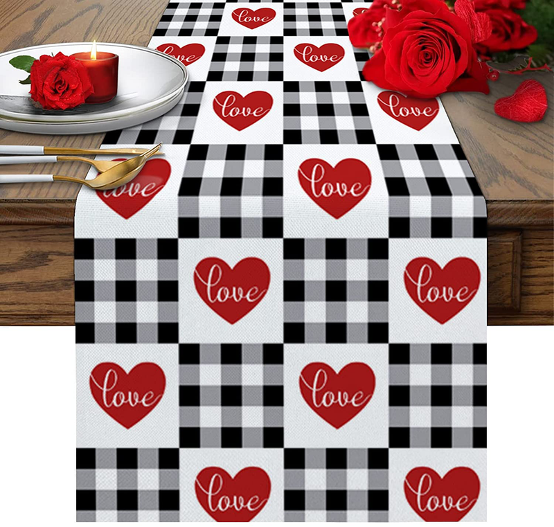 Eilifet Table Runner Romantic Heart Shapes Love Happy Valentine'S Day Gnome 13"X70" Dining Table Decorations Indoor Farmhouse Table Runners for Party Dinner Home Decor Home & Garden > Decor > Seasonal & Holiday Decorations EiLIFET Loveeil1387 13"x70" 