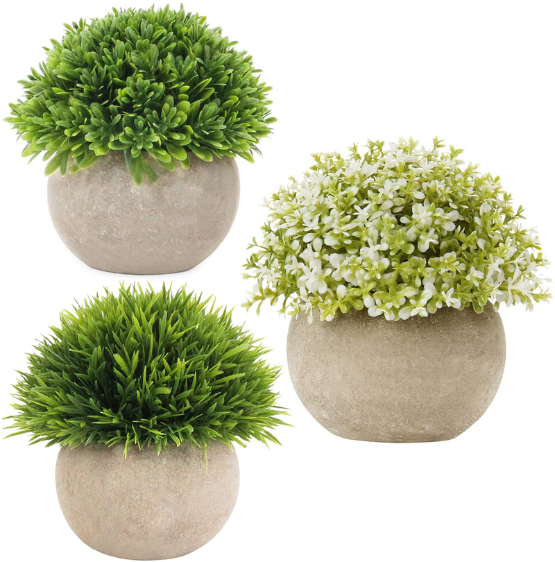 Mini Potted Fake Plants Small Plants Artificial Plastic Greenery Grass in Pots Faux Tiny Topiary Shrubs Cute Bathroom Decor