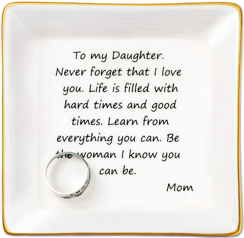 JoycuFF Gifts for Mom Ring Trinket Dish Decorative Mama Jewelry Tray Unique Presents for Birthday Mother's Day Thanksgiving Day Christmas Cute Home Decor Home & Garden > Decor > Decorative Trays Hongyang To my daughter Never forget that I love you. Mom  