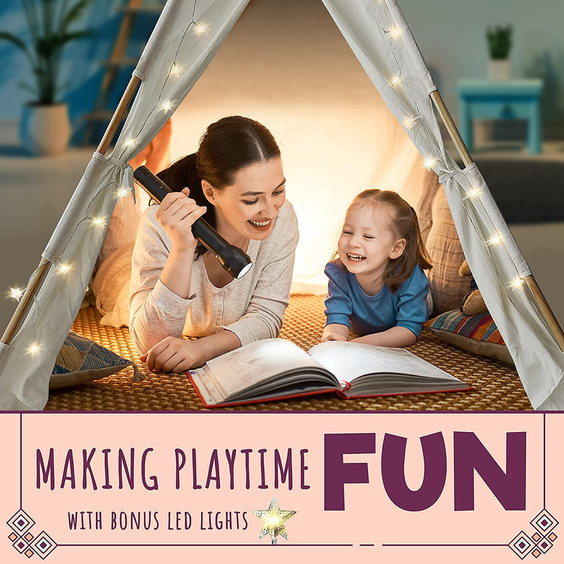 Orian Toys Teepee Tent for Kids: Child’S Indoor Outdoor Canvas Fairytale Tipi Playroom, LED Star Lights, Easy Assembly, 59 by 45 Inches, Ages 3+ Sporting Goods > Outdoor Recreation > Camping & Hiking > Tent Accessories Orian   