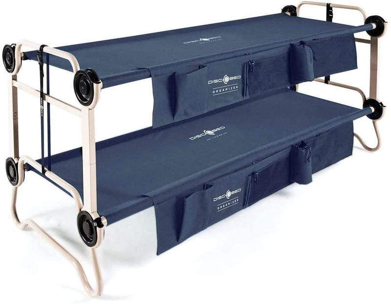 Disc-O-Bed Large Cam-O-Bunk 79 X 28 Inch Portable Folding Bunked Double Camping Cot Bed with 2 Organizers and 2 Carry Bags, Navy Blue