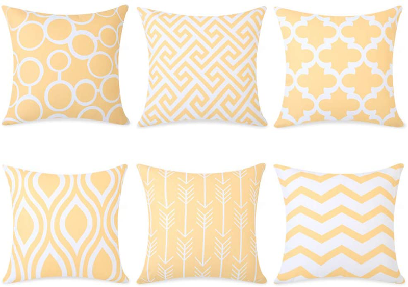 Top Finel Accent Decorative Throw Pillows Durable Canvas Outdoor Cushion Covers 16 X 16 for Couch Bedroom, Set of 6, Navy Home & Garden > Decor > Chair & Sofa Cushions Top Finel Light Yellow 18"x18" 