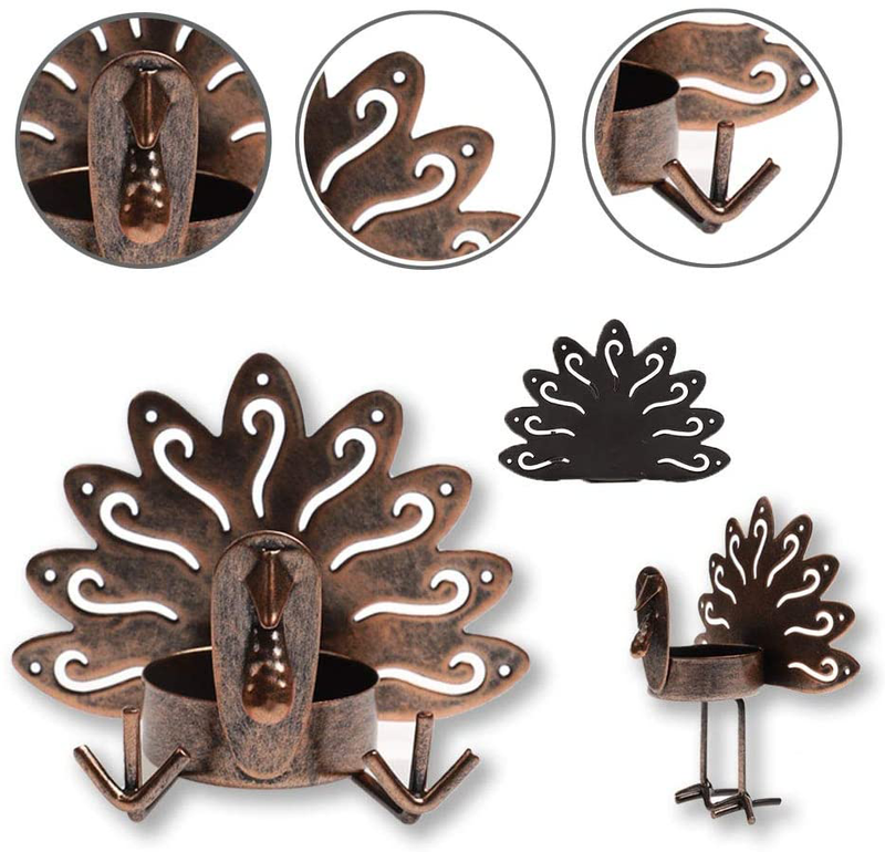 MorTime 6 Pack Turkey Tealight Candle Holders, Bronze Finished Metal Tea Light Candleholders, Thanksgiving Sitting Standing Turkey Holders Set for Table Kitchen Thanksgiving Decorations