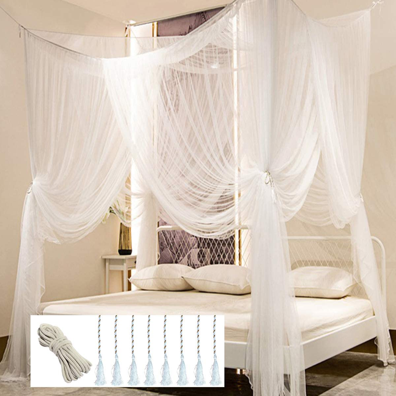 Comtelek Mosquito NET for Bed Canopy, Four Corner Post Curtains Bed Canopy Elegant Mosquito Net Set, Stick Hook &Profession Rope for Net, Screen Netting Canopy Curtains, Full/Queen/King/Black Sporting Goods > Outdoor Recreation > Camping & Hiking > Mosquito Nets & Insect Screens Comtelek White  