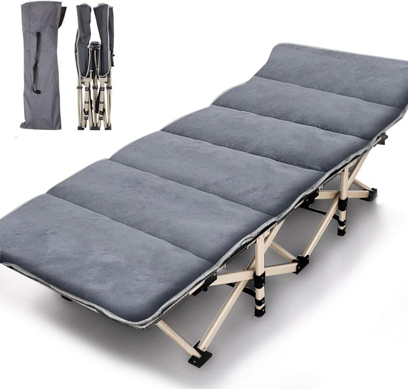 Folding Camping Cots for Adults Heavy Duty Cot with Carry Bag, Portable Durable Sleeping Bed for Camp Office Home Use Outdoor Cot Bed for Traveling (2Pack -Blue with Mattress) Sporting Goods > Outdoor Recreation > Camping & Hiking > Camp Furniture JOZTA Gray With Mattress  