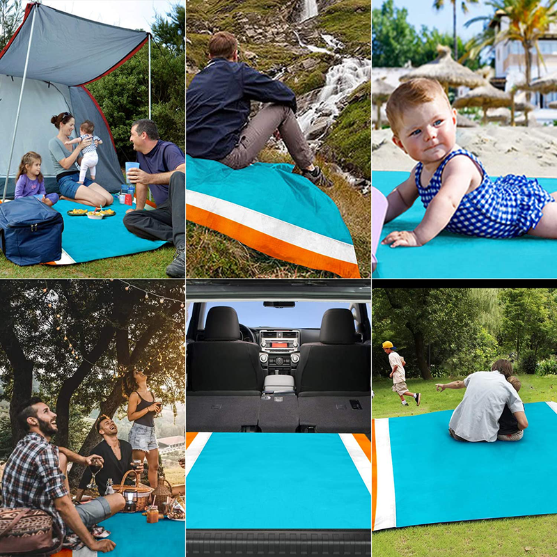 ISOPHO Sand Free Beach Blanket, 10'X 9' Picnic Blankets Waterproof Sandproof for 5-8 Adults, Extra Large Lightweight Beach Mat, Outdoor Blanket for Camping, Travel, Hiking - Blue Home & Garden > Lawn & Garden > Outdoor Living > Outdoor Blankets > Picnic Blankets ISOPHO   
