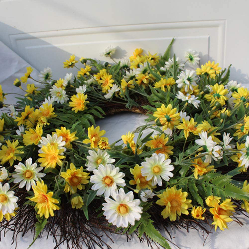 Rylod 22 Inch Daisy Wreath for Front Door, Artificial Daisy Flower Wreath with Green Leaves, Spring Floral Wreath for Farmhouse Home Decoration Home & Garden > Decor > Seasonal & Holiday Decorations Rylod   