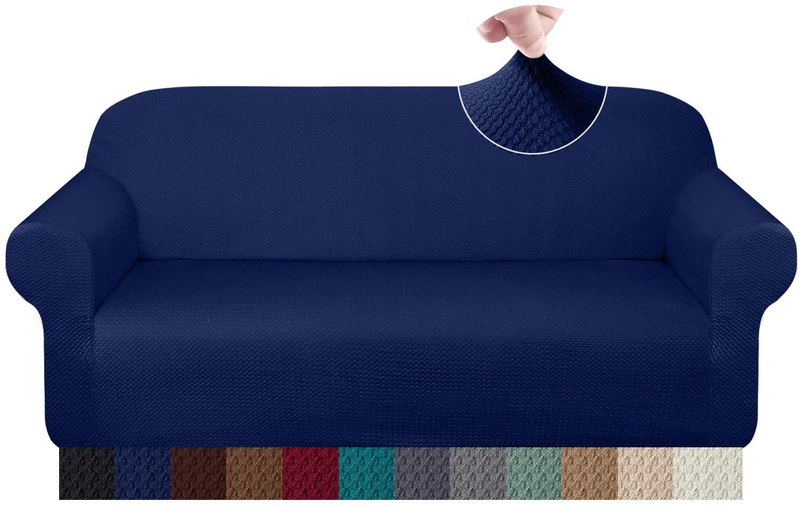Granbest Thick Sofa Covers for 3 Cushion Couch Stylish Pattern Couch Covers for Sofa Stretch Jacquard Sofa Slipcover for Living Room Dog Pet Furniture Protector (Large, Gray) Home & Garden > Decor > Chair & Sofa Cushions Granbest Navy Blue Large 
