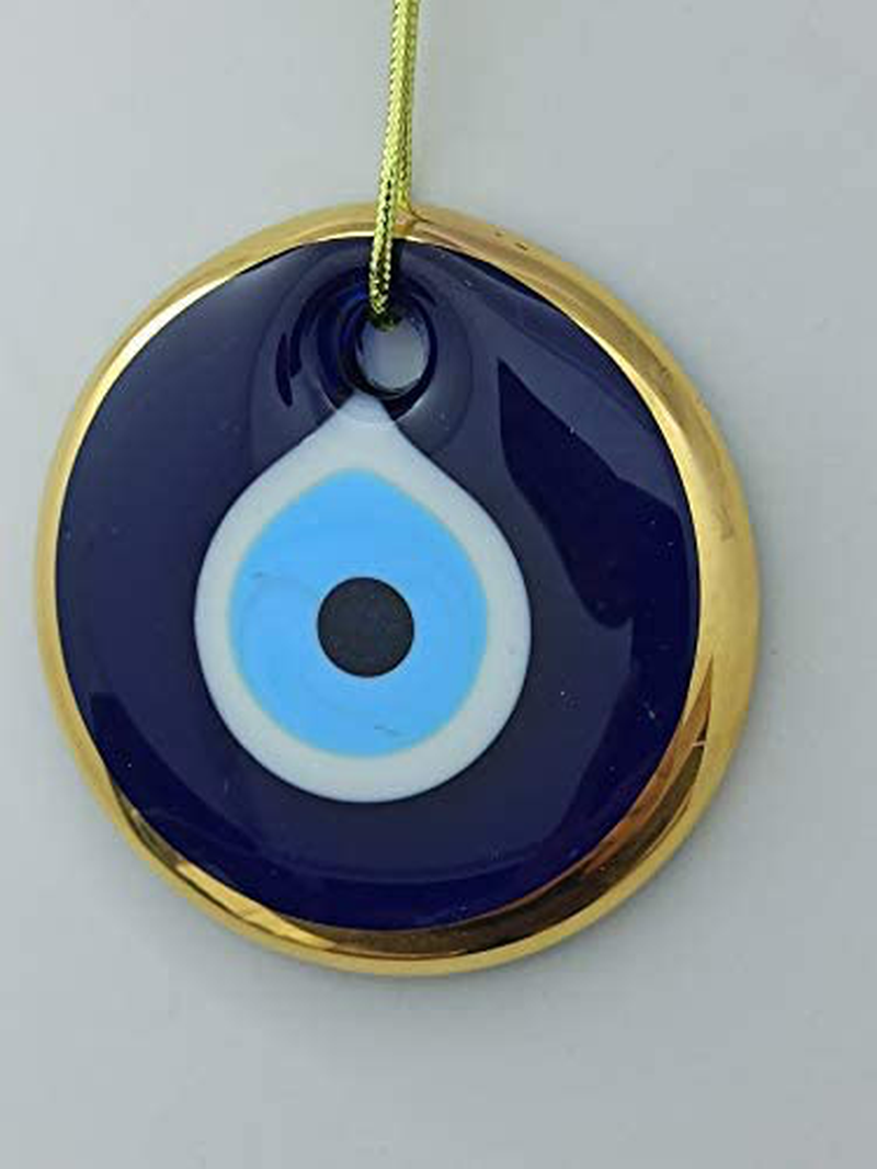 Erbulus Glass Blue Evil Eye Wall Hanging Gold Ornament - Turkish Nazar Bead - Home Protection Charm - Wall Decor Amulet in a Box Home & Garden > Decor > Seasonal & Holiday Decorations Erbulus   