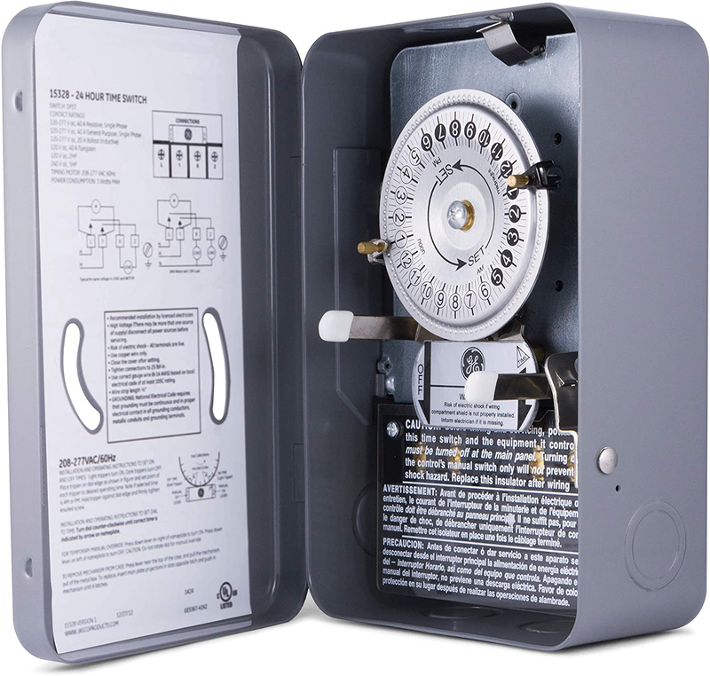 GE 24-Hour Indoor/ Outdoor Mechanical Time Switch, 40 Amp 120 Vac 5Hp Box Timer, Single Pole Single Throw, Nema 3-Rated Metal Tamper Resistant Enclosure, For Fans, Pumps, Air, & Heating, 15163, Indoor/Outdoor 120VAC Home & Garden > Lighting Accessories > Lighting Timers GE Water Heater 240VAC  